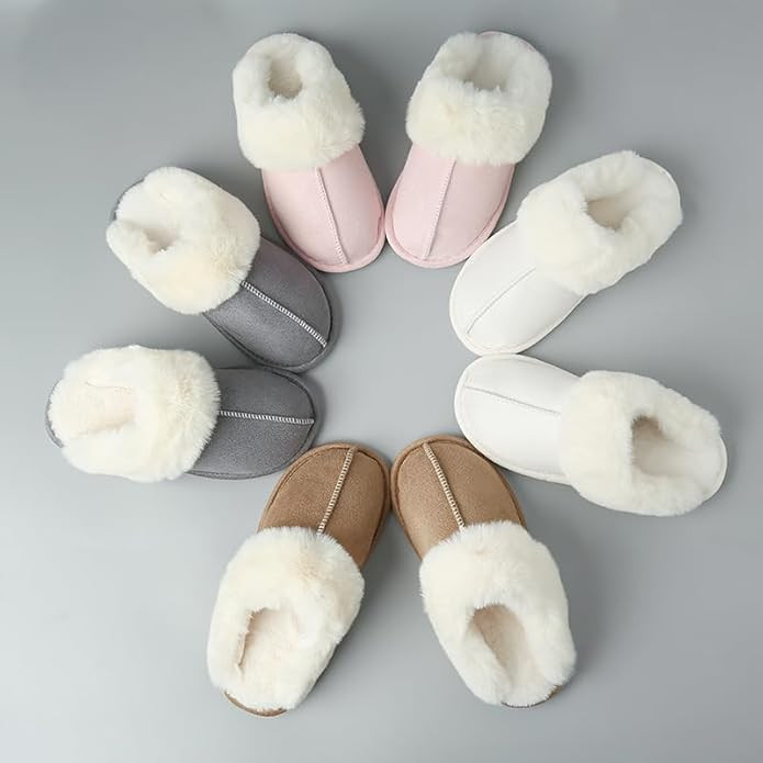 House Bedroom Slippers for Adult Fuzzy Plush Comfy Faux Fur Lined Slide Shoes with Anti-Skid Sole | Amazon (US)