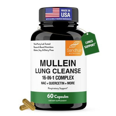 Sandhu's Mullein Capsules for Lungs with Quercetin Mullein Leaf Extract Supplement for Immune Lung Respiratory Health Support for Men Women 60 Count | Target