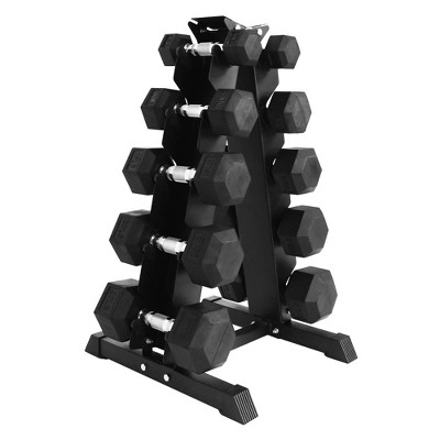 BalanceFrom Signature Alloy Steel 150 lb Rubber Encased Hex Dumbbell Strength Training 5, 10, 15, 20, and 25 lb Weight Set with Storage Rack, Black | Target