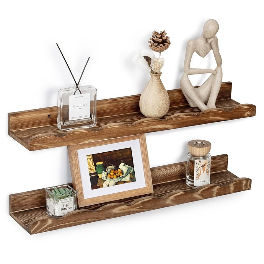 Fun Memories Picture Ledge Shelf for Wall, 24 inch Pine Wood Nursery Book Shelves Set of 2- Wall ... | Amazon (US)