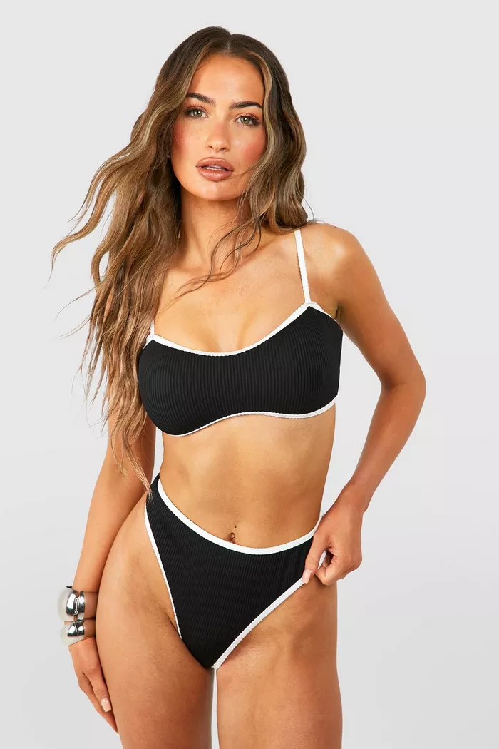 Contrast Binding Ribbed Bikini Brief | Boohoo.com (UK & IE)