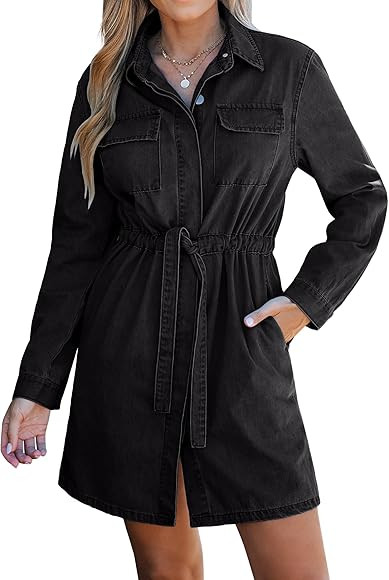 luvamia Denim Dress for Women Long Sleeve Jean Button Down Shirt Dresses with Pockets Casual Fash... | Amazon (US)
