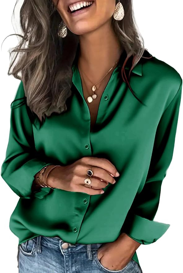 Zeagoo Satin Blouses for Women Silk Button Down Shirts Long Sleeve Business Casual Tops | Amazon (US)