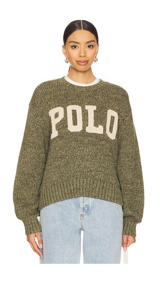 Polo Ralph Lauren Logo Cotton Crewneck Sweater in Olive. - size S (also in XS) | Revolve Clothing (Global)