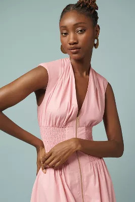 The Tommie Cap-Sleeve Smocked Front-Zip Shirt Dress | Anthropologie (US)