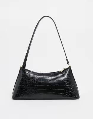 ASOS DESIGN black croc effect shoulder bag with hardware tabs | ASOS (Global)