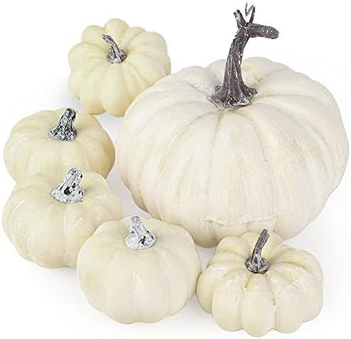 DomeStar Artificial Pumpkins, 6PCS Creamy White Fake Pumpkins Fall Harvest Mini Pumpkins Small Fa... | Amazon (US)