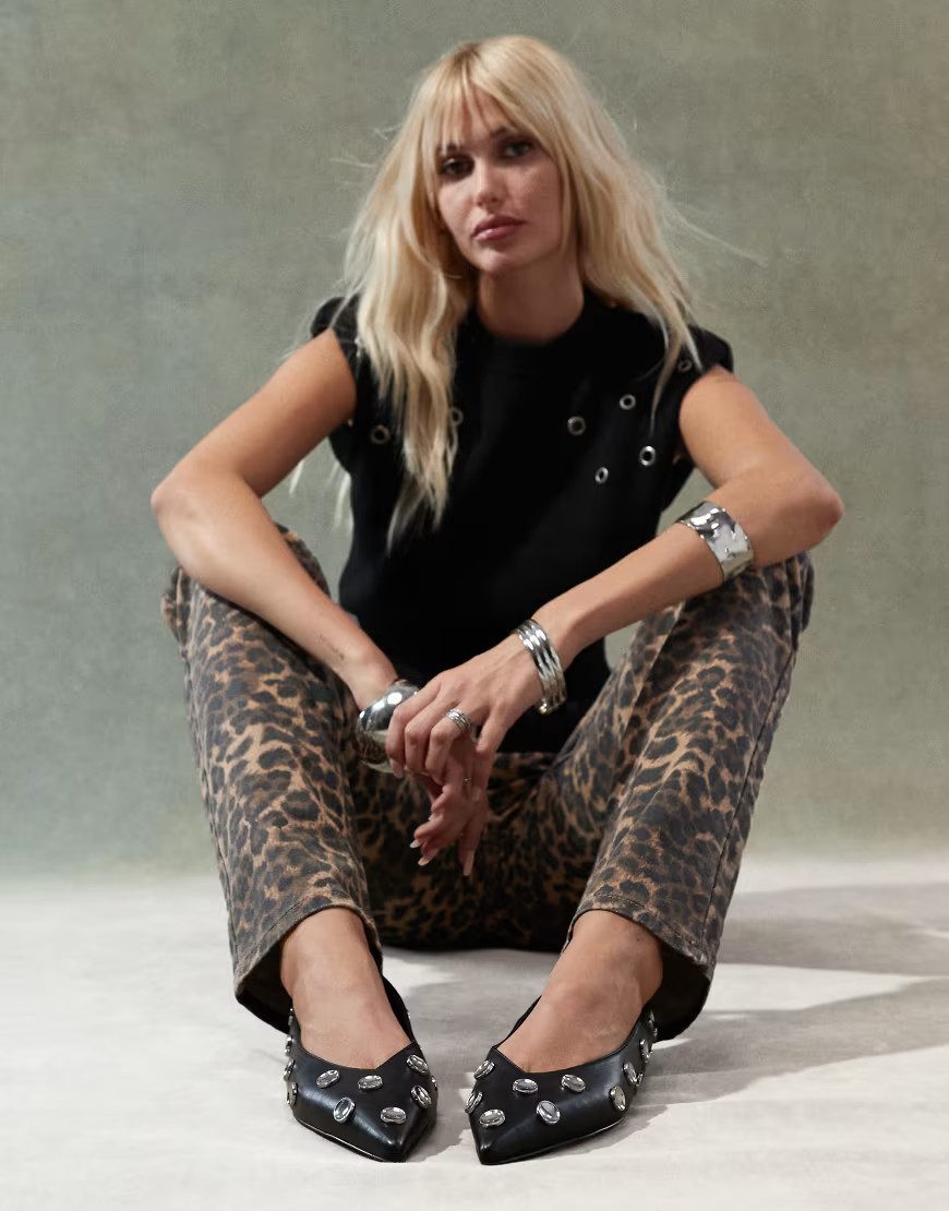 ASOS DESIGN Luck embellished ballet flat in black | ASOS (Global)