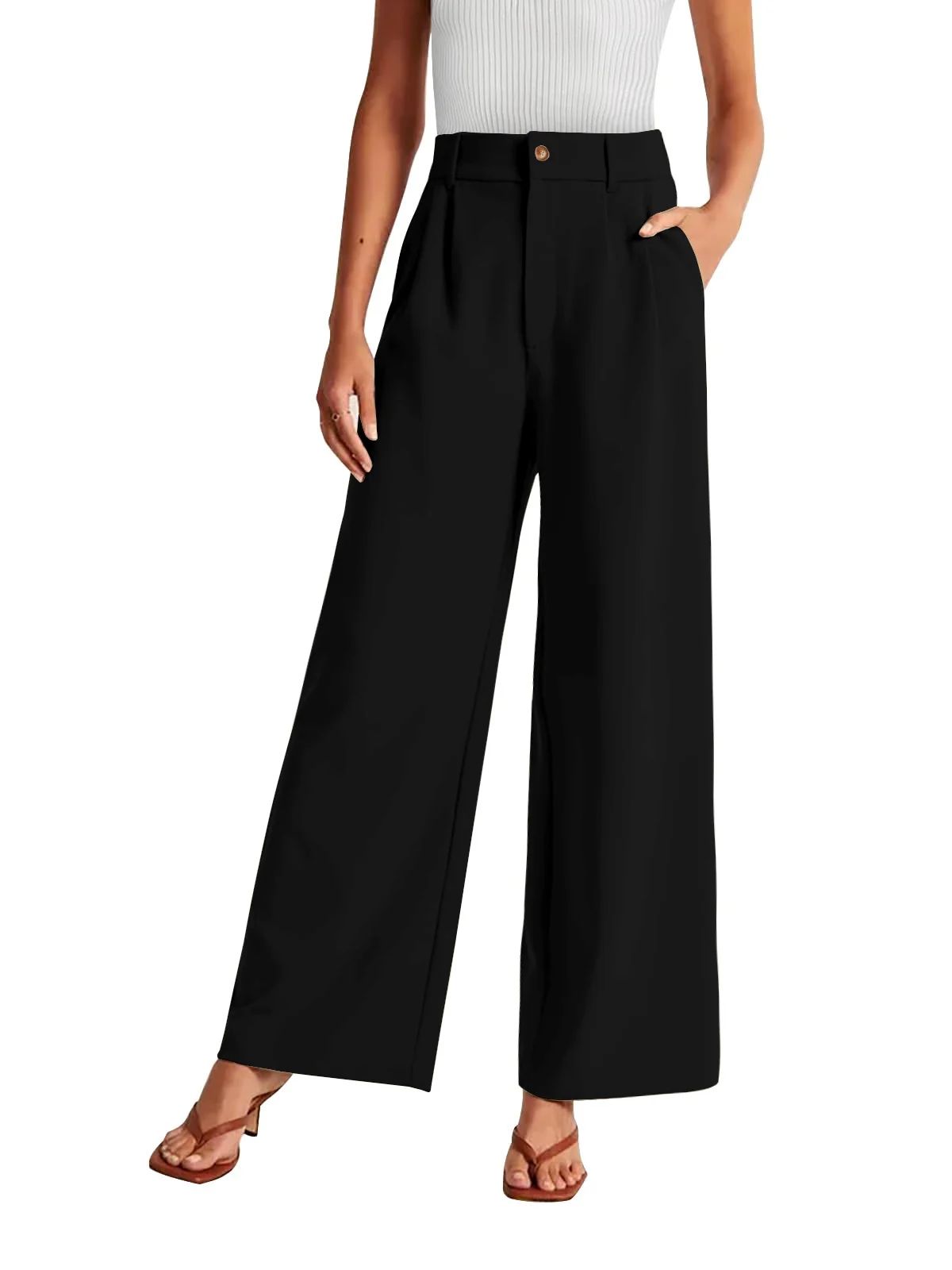 MOSHU High Waisted Work Pants for Women Casual Wide Leg Dress Pants Business Office Trousers with... | Walmart (US)