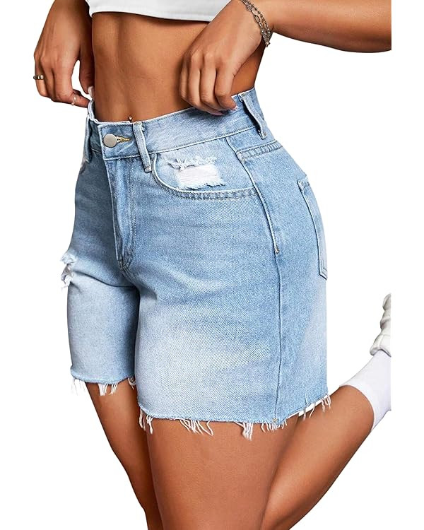 IWD Jean Shorts for Women High Waisted Stretchy Casual Denim Shorts Ripped Frayed Hem Summer Tren... | Amazon (US)