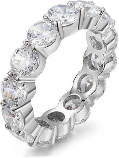 5.00mm 925 Sterling Silver Cubic Zirconia Fashion Ring - Eternity, Engagement, Wedding Band | Amazon (US)