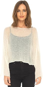SHU-SHI Womens Sheer Blouse Top Knit Lightweight Shrug Sweater Poncho | Amazon (US)