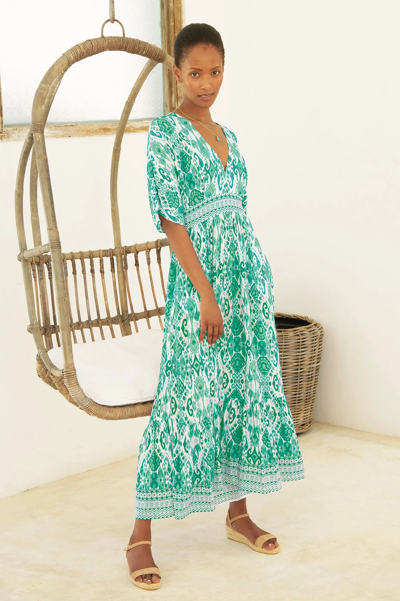 Lena EcoVero™ Dress | Fluid Abstract Sea Green | Aspiga
