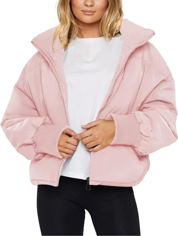 Zeagoo Women's Winter Long Sleeve Full Zipper Baggy Puffer Short Down Jacket Coat | Amazon (US)