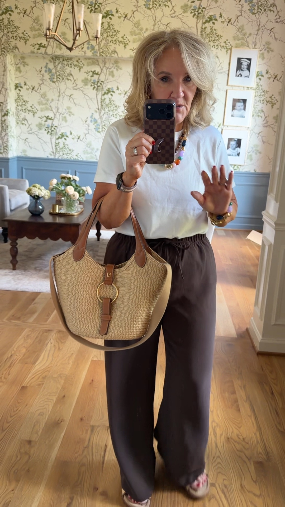 No wrinkle viral pants I bought the med reg and had them hemmed 
White tee size medium 
Bag 10% off with code NANETTE

#LTKOver40 #LTKootd #LTKPetite