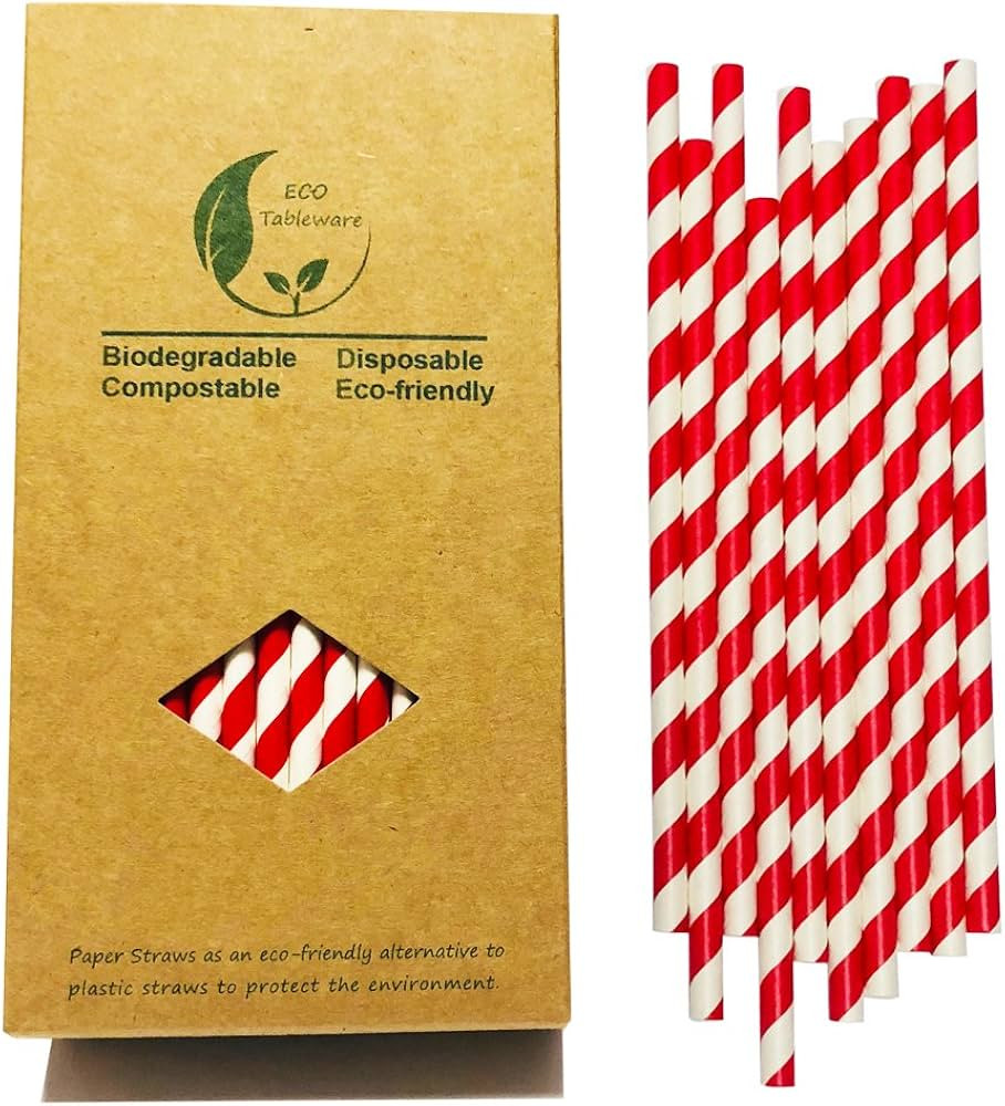 100 Red and White Paper Straws Bulk, Disposable Red Striped Drinking Straws Paper Cake Pop Sticks... | Amazon (US)