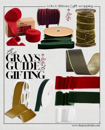 Velvet ribbons for gift wrapping 

Green, red, gold, white, traditional Christmas, seasonal, presents 

#LTKGiftGuide #LTKSeasonal #LTKHoliday