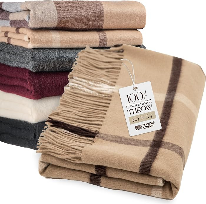 Velanio Luxury 100% Pure Cashmere Throw Blanket, Fringed Sofa 60x54 | Amazon (US)