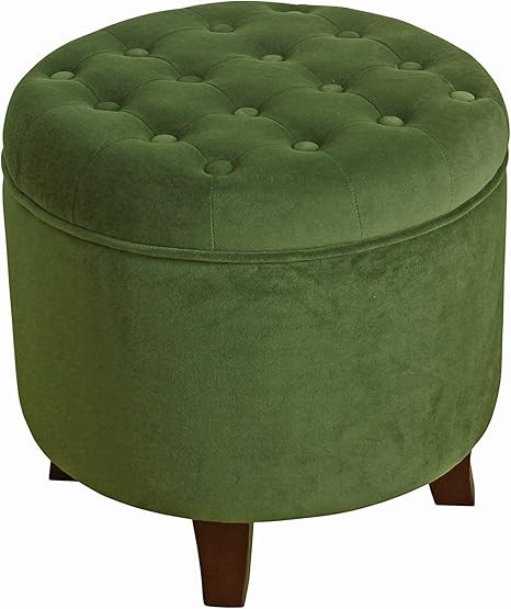 HomePop by Kinfine Fabric Upholstered Round Storage Ottoman - Velvet Button Tufted Ottoman with R... | Amazon (US)
