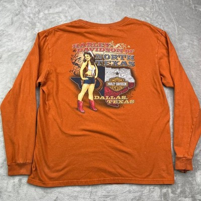 Harley Davidson Shirt Mens Large Orange Dallas Texas Cowgirl Long Sleeve Moto | eBay US