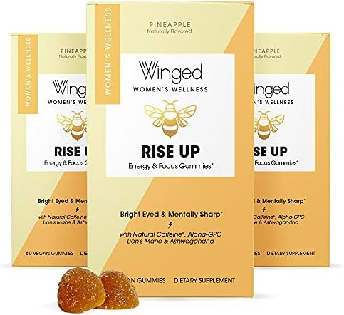 Winged Rise Up Gummies | Energy & Brain Boost Supplement | Natural Caffeine, Ashwagandha & B12 fo... | Amazon (US)