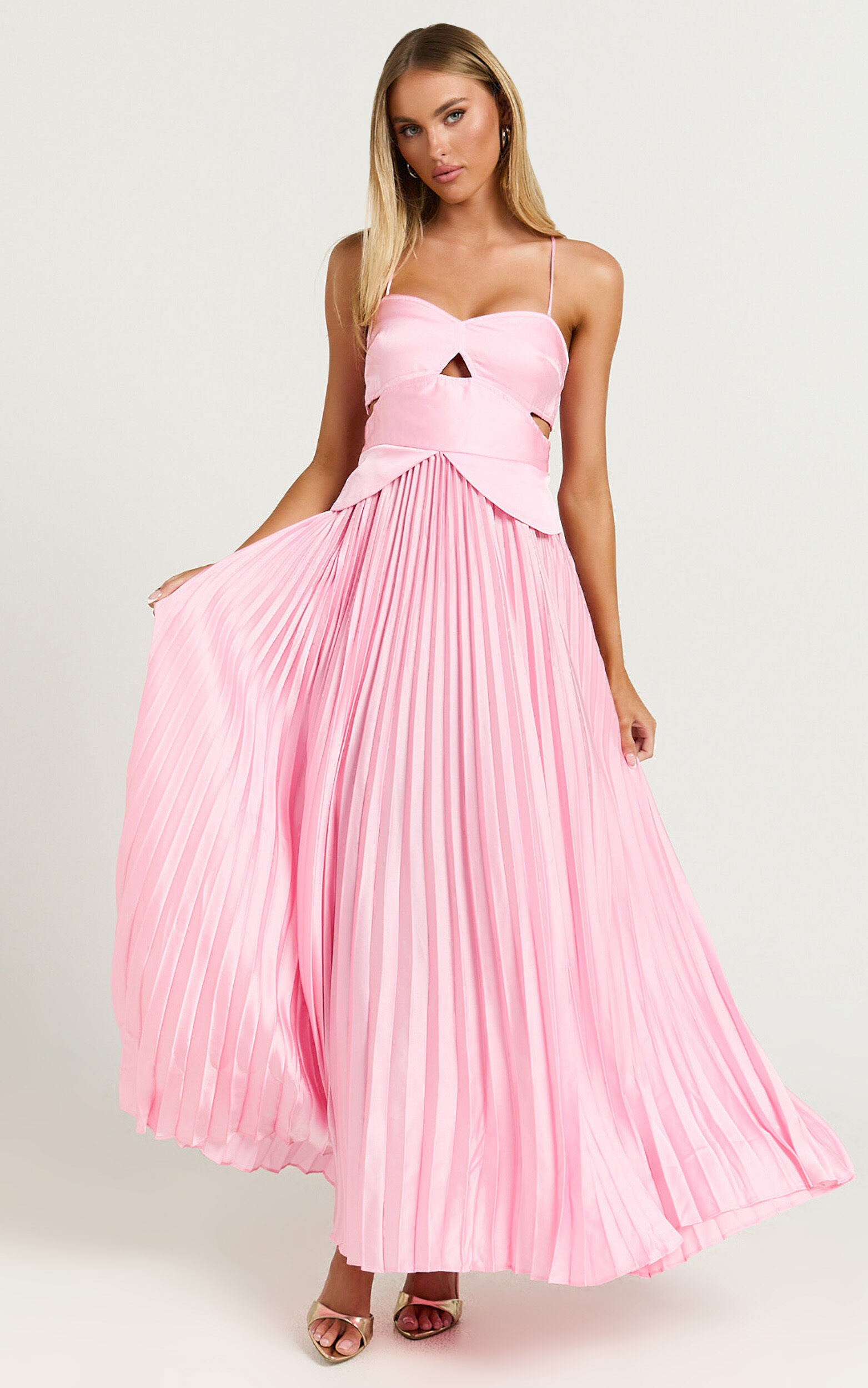 Shay Maxi Dress - Sweetheart Cut Out Pleated Dress in Pink | Showpo (US, UK & Europe)