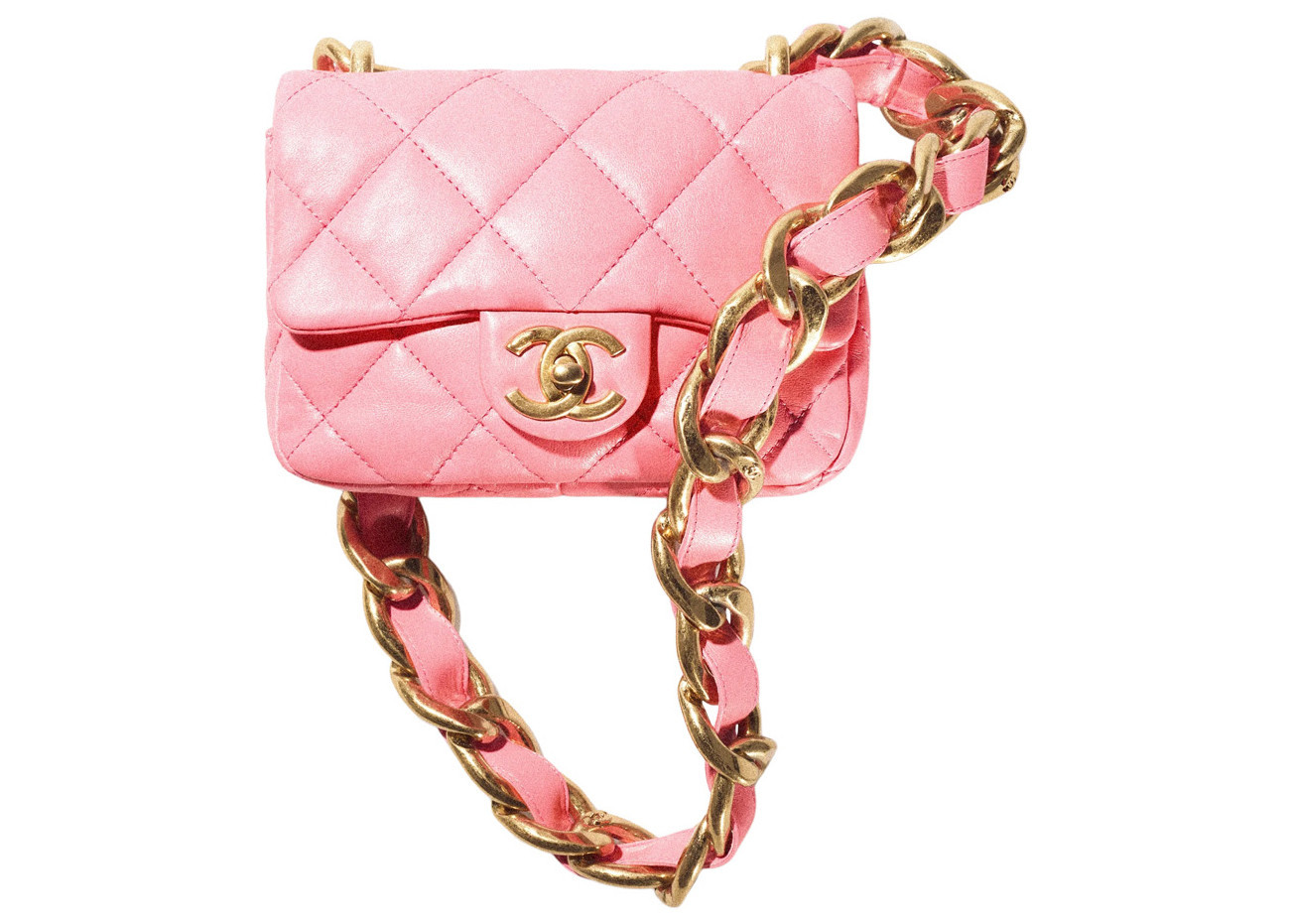 Women's Chanel Flap Bag with Chunky Chain Strap Mini 22S Lambskin in Coral Pink | StockX
