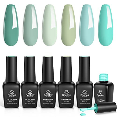 Beetles Green Gel Nail Polish, 6 Colors Seafoam Green Olive Green Turquoise Color Gel Polish Mermaid's Tears Collection Soak Off Summer Gel Polish DIY Manicure Uv LED Lamp Cured Gift for Girls | Amazon (US)