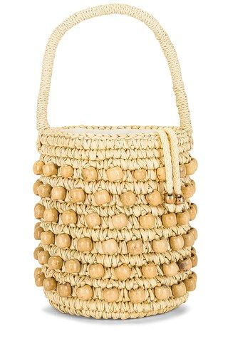 SENSI STUDIO Wood Beaded Mini Bucket Bag in Natural Straw & Beads from Revolve.com | Revolve Clothing (Global)