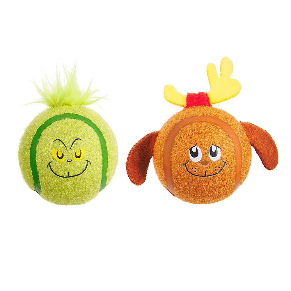 Bark The Grinch Best Fiends Fetch Tennis Balls Holiday Dog Toy - 2 Pack, Squeaker | PetSmart