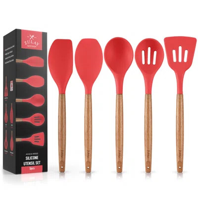 Zulay Kitchen Non-Stick Silicone Utensils Set with Acacia Wood Handles 5 Piece Silicone | Wayfair North America
