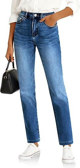 Cicy Bell Womens Straight Leg Jeans High Waisted Mid Rise Stretchy Denim Pants Tapered Petite Jea... | Amazon (US)