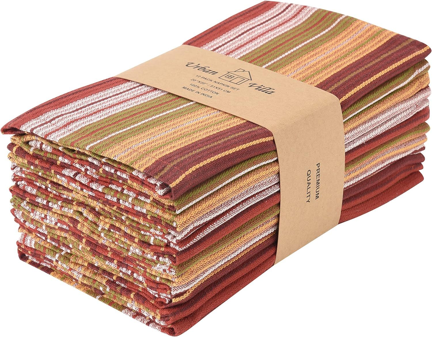 Amazon.com: Urban Villa Cuisine Stripes Set of 12 Dinner Napkins (20X20 Inches) 100% Cotton Premi... | Amazon (US)