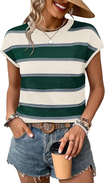 WIHOLL Womens Lightweight Sweater Spring Summer Fall Outfits Cap Sleeve Hollow Out Knit Fashion C... | Amazon (US)