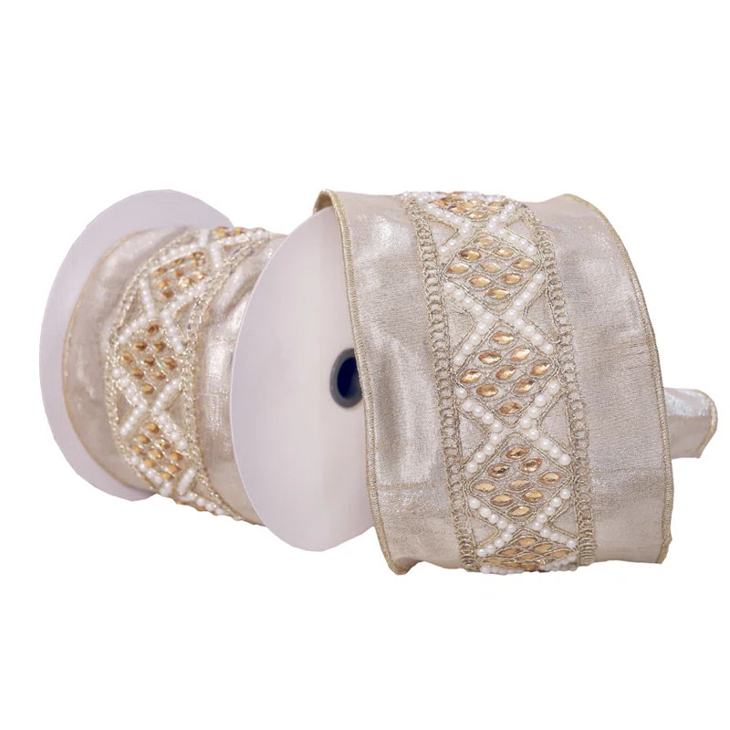 The Twillery Co. 4"x5yd Jeweled Wired Edge Christmas Ribbon & Reviews | Wayfair | Wayfair North America