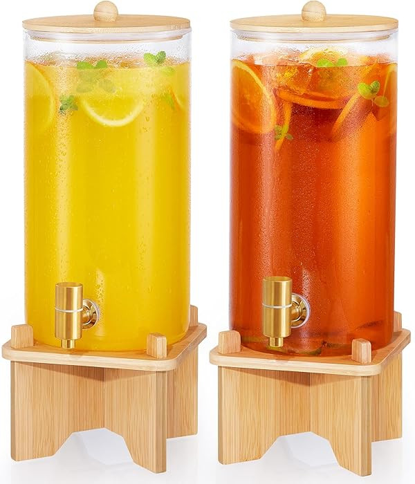 Glass Drink Dispenser for Parties:2PCS 1.5 Gallon Large Beverage Dispenser with Stand,Water Lemon... | Amazon (US)