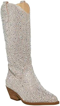 MUCCCUTE Women's Rhinestone Cowboy Boots Cowgirl Western Boots Sparkly Pointed Toe Side Zipper Kn... | Amazon (US)