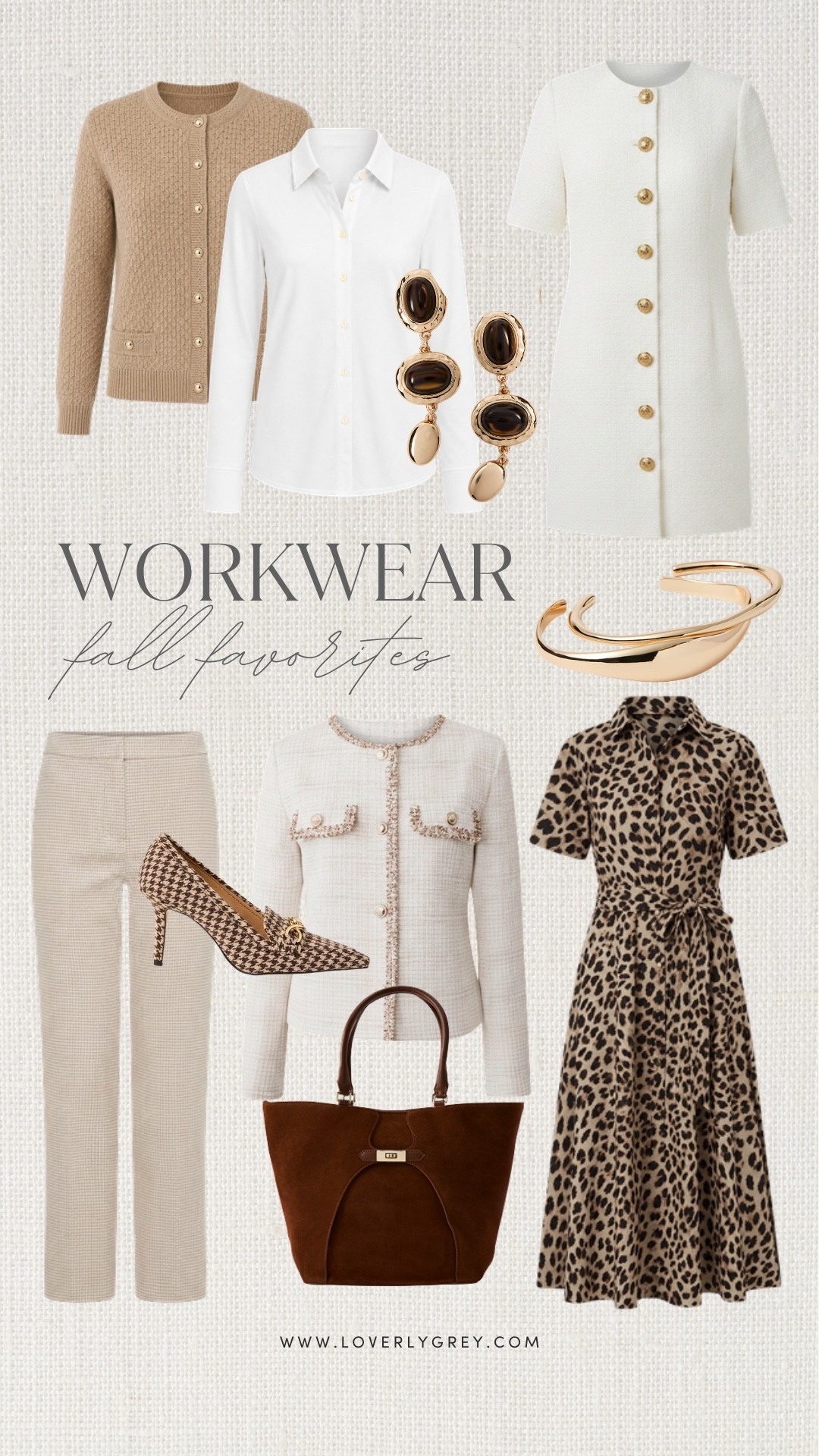 Fall workwear finds featuring neutral trousers, cardigans, a white button down, tweed jacket, leopard print dress and statement accessories. Chic business casual pieces that can easily mix and match for the office!

#LTKWorkwear #LTKSeasonal