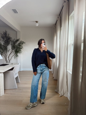 Sweater - s. Jeans, I sized up one size, wearing 25 

 