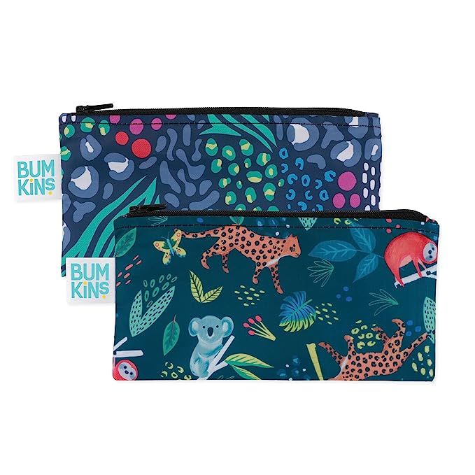 Bumkins Snack Bags, Reusable Fabric, Washable, Food Safe, BPA Free - Jungle & Animal (2-Pack) | Amazon (US)