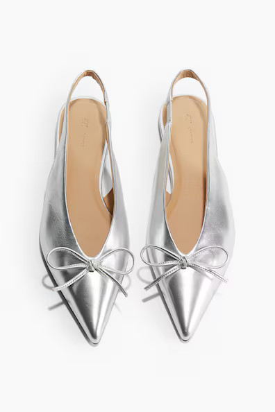 H & M - Slingback-Ballerinas aus Leder - Silber - Damen | H&M (DE, AT, CH, NL, FI)