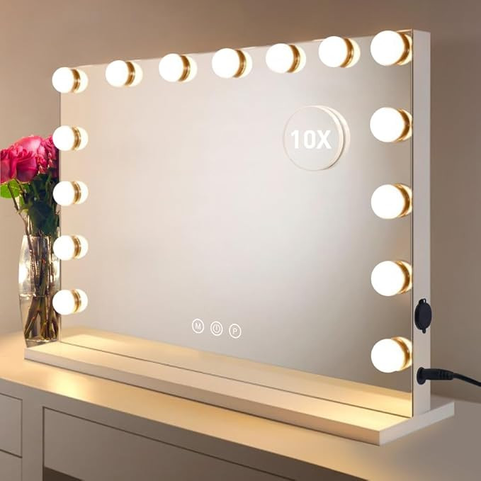 HOMPEN Vanity Mirror Makeup Mirror with Lights,Large Hollywood Lighted Vanity Mirror with 15 Dimm... | Amazon (US)