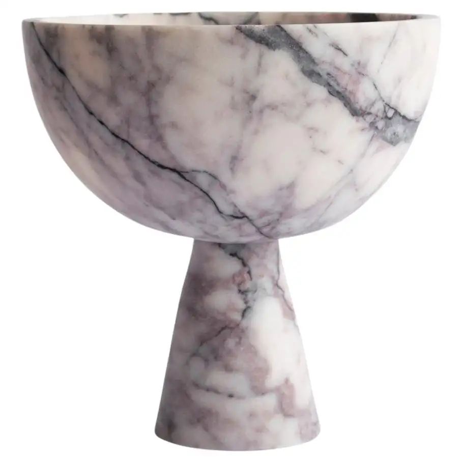 White/Lilac Marble Pedestal Bowl Large | 1stDibs