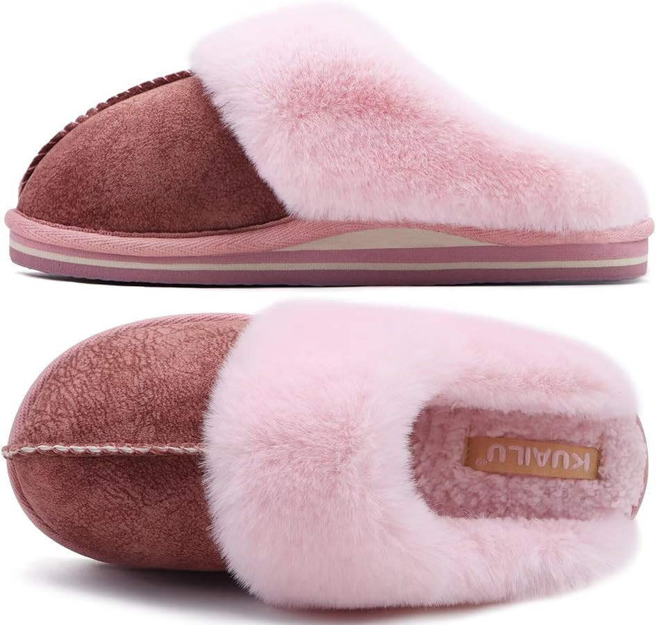 KuaiLu Womens Fluff Dual Memory Foam Slippers Ladies Cozy Arch Support Warm Scuff Slippers Slip o... | Amazon (US)