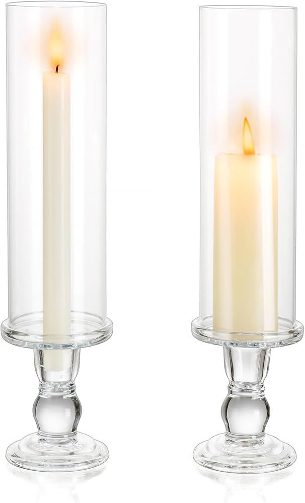 NUPTIO Hurricane Glass Candle Holders: 2 Set of 13.8 inch Tall Candlestick Holder with Bottomless... | Amazon (US)