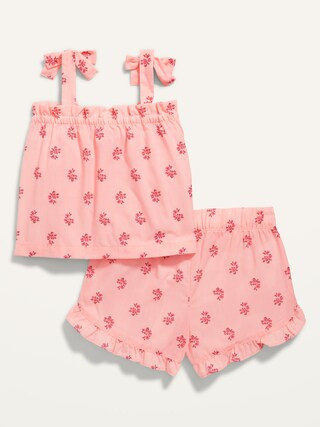 Printed Poplin Cropped Tie-Shoulder Pajama Shorts Set for Girls | Old Navy (US)