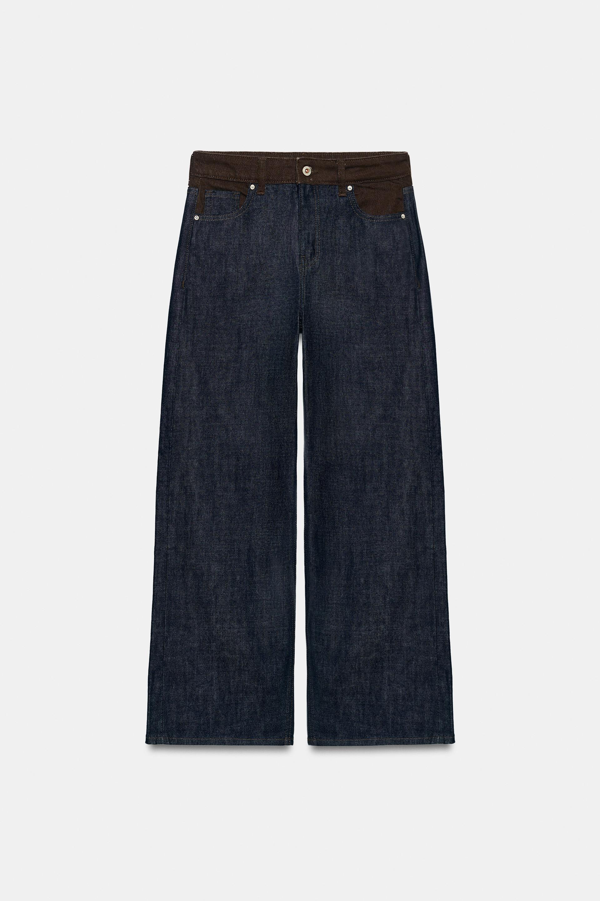 Zara - Jeans Z1975 Barrel High-Waist Mixed Fabric - Blue - 6 - Woman | Zara UK
