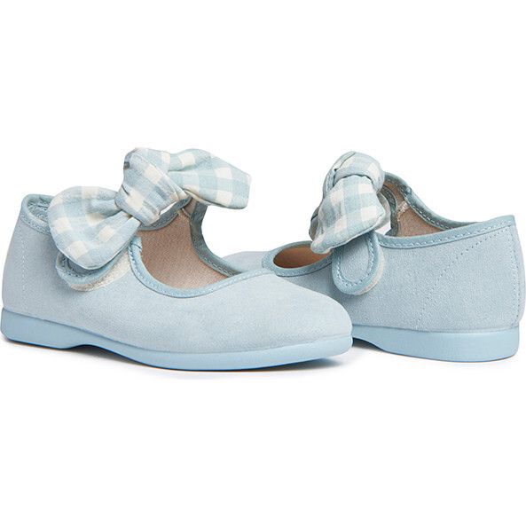 Gingham Bow Mary Janes, Blue | Maisonette