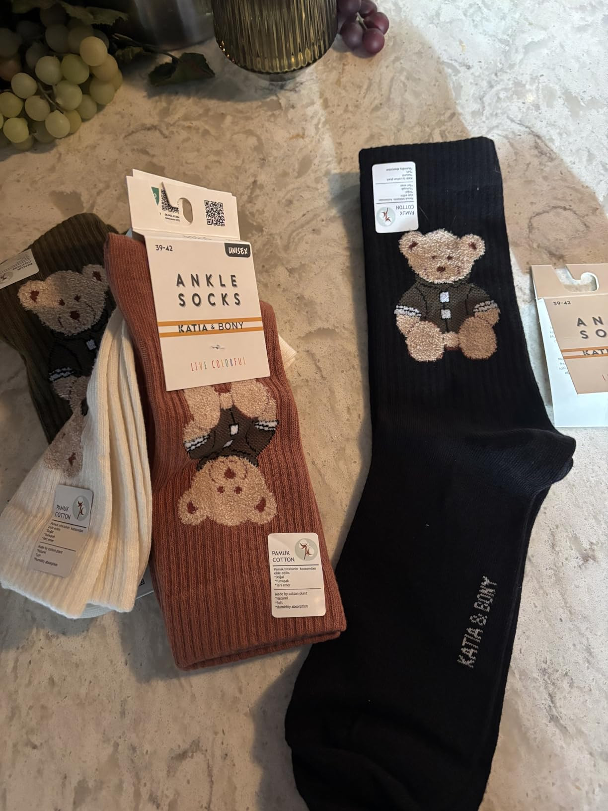 bony&katia Cute Teddy Bear Crew Socks for Women and Men 3 Pairs Set - Soft Breathable Cotton - Gi... | Amazon (US)