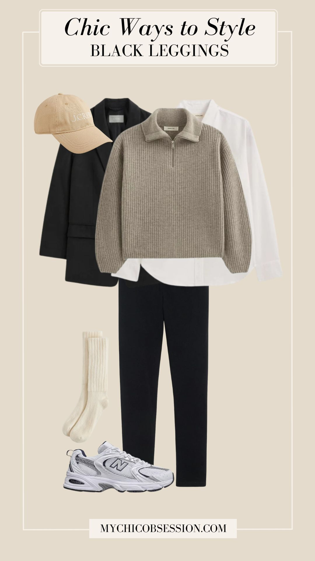 Upgrade your weekend errands look with black leggings, a white button-down shirt, a quarter-zip sweater, blazer, and sneakers. Add a baseball cap as the cherry on top! 

 #LTKSeasonal